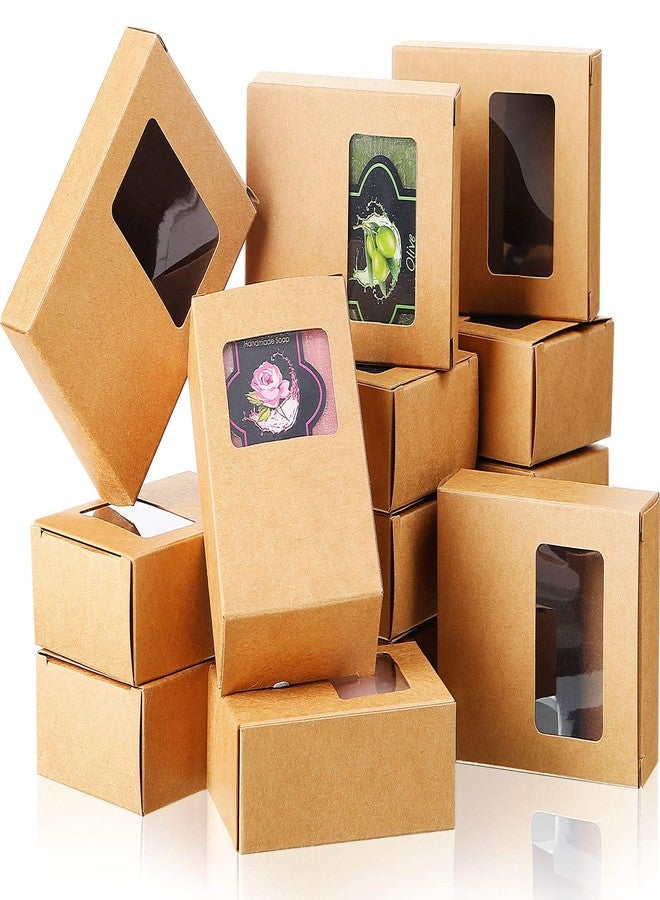 Spakon 30 Pcs Soap Boxes for Homemade Soap Packaging Mini Kraft Paper Box with Window 3.5 x 2.6 x 1.2 Inch Rectangle Gift Box for Bakery Candy Packaging Birthday Christmas Party (Brown) - Image 1